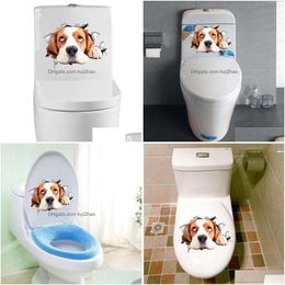 Toilet Stickers 4Pcs 3D Puppy Wall Sticker Creative Diy Bathroom Pvc Removable Drop Delivery Home Garden Decor Decorative Dh3Ib