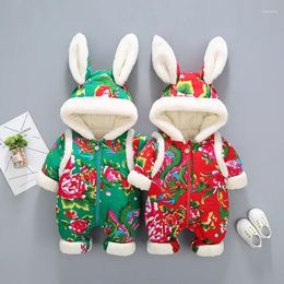 Ethnic Clothing Chinese Traditioal Year Northeast Flower Cotton-padded Bodysuit Baby Warm Tang Suit Romper With A Hat