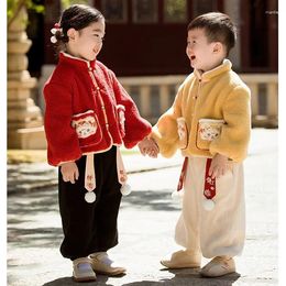 Ethnic Clothing Chinese Year Clothes 2024 Baby Tang Suits Plus Velvet Thicken Warm Winter Infant Outwear Unisex Brother And Sister Suit