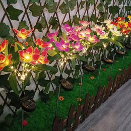 Orchid Lamp Orange Red Simulation Flower Garden Decoration Waterproof Outdoor Lighting Solar Light 600mah Battery