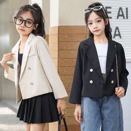 Jackets Autumn Girls Short Blazer Coat White Black Fashion 4-15 Kid Double Breasted Suit Jacket Veste Pour Enfant Casaco Infantil Menina