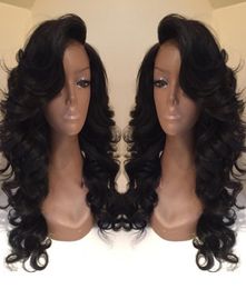 Celebrity style Synthetic wigs loose body wave Hair Wig Natural black 1B color with side bangs pelucas black women full wigs8922593