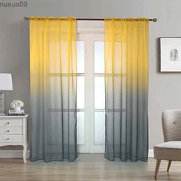 Curtain Printed window screen finished curtain window screen gradient color window screen living room bedroom pole curtain