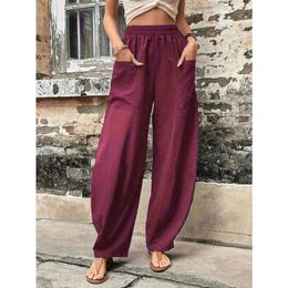 Designer women's clothing pants Solid Colour pocket Womens casual pants Elastic pants Camp pants baggy women pants women summer flower pants women's casual pantsSCEC