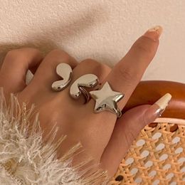 Cluster Rings Minimalist Temperament Gold Colour Star Pentagram Butterfly Opening For Women Men Couple Engagement Ring Fashion Jewellery
