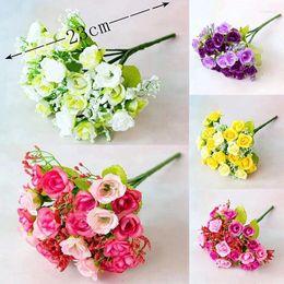 Decorative Flowers 23cm 21 Heads Artificial Small Roses Branch Silk Wedding Bouquet Ornaments Home Room Table Party Supplies