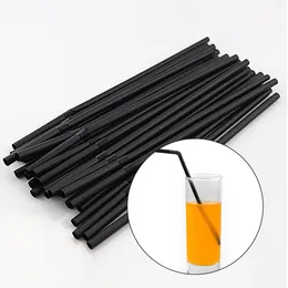 Disposable Cups Straws 200pcs 6 X 210mm Plastic Black Cocktail Soft Coffee