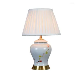 Table Lamps White Hand-painted Plum Vase Ceramic Lamp Bed Room Foyer Study Desk Modern Simple Reading Light TD085