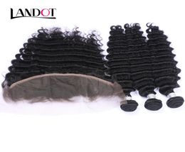 Brazilian Deep Wave Curly Virgin Hair Weaves With Lace Frontal Closure 3 Bundles Peruvian Indian Malaysian Cambodian Human Hair Ad8016287