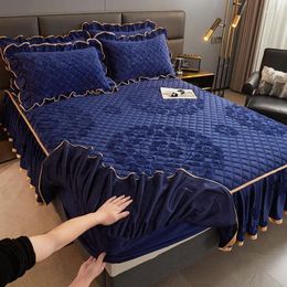 Bed Skirt Plush Cotton Sheet With Edge Thickened Warm Dustproof Fully Wrapped Winter Protective Cover