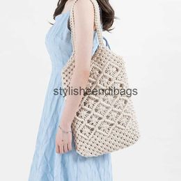 Shoulder Bags Bohemian Hollow Women Designer Cotton Thread Woven Handbags Summer Beach Large Tote Big Shopper PursesH24217