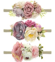 Hair Accessories Lovely Baby Headband Fake Flower Nylon Bands For Kids Artificial Floral Elastic Head Bands Headwear7665294
