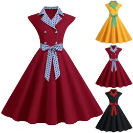 Casual Dresses Women Lapel Pleated Dress Elegant Short Sleeve 1950s Evening Party Prom Vintage Cocktail For Housewife