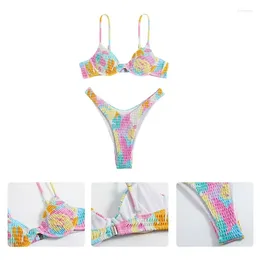 Women's Swimwear 2PCS Womens Sexy Printing Bikinis Sets Adjustable Straps Swimsuits High Cut Pleated Low Waist Bathing Drop