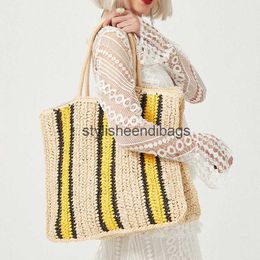 Shoulder Bags Fashion Striped Straw Large Tote Bag Casual Paper Woven Women Handbag Handamde Summer Beach Big Bali Shopper PurseH24217