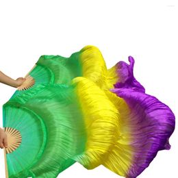 Stage Wear Silk Handmade Dyed Belly Dance Fans Bamboo Ribs Long 1 Pair Green Yellow Purple 180x90cm Can Be Customised