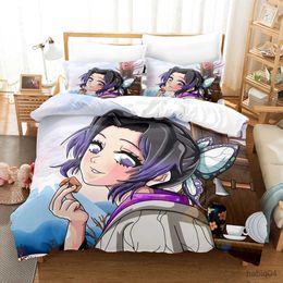 Bedding sets 3D Print Kochou Shinobu Bed Linen Anime Demon Slayer Bedding Set 200x200 Teens Boys Twin Single Queen King Full Duvet Cover Sets