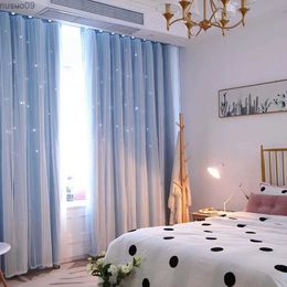 Curtain Double Layer Hollow Stars Blackout Curtains for Kids Room Sheer Curtains for Living Room Girls Bedroom Window with White Tulle