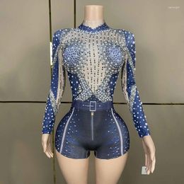 Stage Wear Full Diamond Sexy Bodysuit Nightclub Bar Dj Performance Show Costumes Women Gogo Dancers Party Dress Rave Clothes DN17040