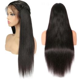 180 Density Unprocessed Original Real Human Long Hair Lace Front Cuticle Aligned Wig2469153