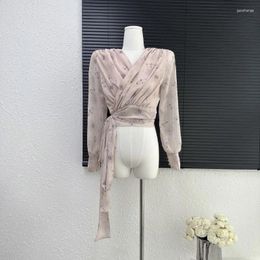 Women's Blouses Korean Style Elegant Sweet Printed Long Sleeve Shirt Fall Black Slim-fit Party Blouse Chic Y2K Short Blous