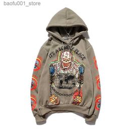 Men's Hoodies Sweatshirts Fleece Skull Graffiti Mens Sweatshirt Oversize Harajuku Loose Casual Couple Hoodies Streetwear Pullover Hooded Hoodie Q240217