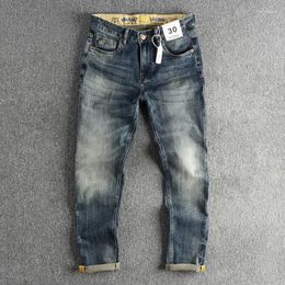 Men's Jeans Embroidered Retro High-End Quality Clothing Slim-Fitting Small Straight Fashionable All-Match Youth Trousers