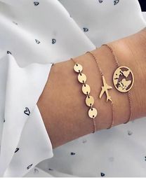 Mayforest Bohemian Aeroplane Earth Map Charm Bracelets Set for Women Multilayer Gold Colour Link Chain fashion Bracelet Jewelry860293739986