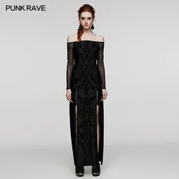 Casual Dresses PUNK RAVE Women's Gothic Slim Sexy Flocking Printing Split Dress Party Club Hollowed Out Halloween Evening