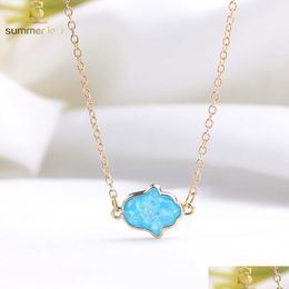 Pendant Necklaces Fashion Opal Hamsa Hand Pendant Necklace For Women Nature Resin Jewelry Gift Drop Delivery Jewelry Necklace Dhgarden Dh7Nr