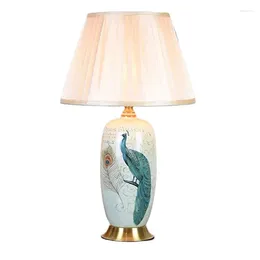 Table Lamps Chinese Blue Peacock Pattern Ceramic Lamp Bed Room Living Foyer Study Desk Reading Night Light TD081