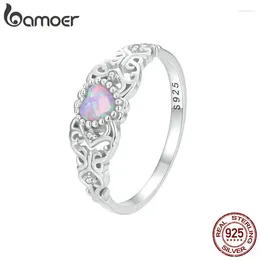 Cluster Rings BAMOER 925 Sterling Silver Romantic Heart Shape Opal Finger Ring Vintage Vine For Women Party Fine Jewellery