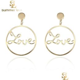 Dangle & Chandelier New Arrival Love Letter Large Hoop Dangle Earrings For Women Simple Gold Sier Color Punk Big Circle Sta Dhgarden Dhl71