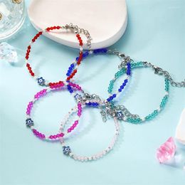 Charm Bracelets Luxury Sweet Crystal Flowers Beaded Bracelet For Women Girls Elegant Wedding Jewellery Turkey Fashion Blue Eye Lucky Gift