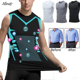 Mens Ionic Shaping Vest Ice-Silk Slimming Vest Body Shaper Compression T-Shirts Tank Top Tummy Control Quick-dry Fitness Shirts 240129