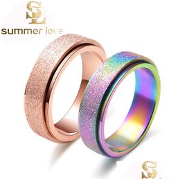 Cluster Rings High Quality 6Mm Colorf Spinner Rings Charm Titanium Steel Matte Engagement For Women Stainless Jewellery Whole Dhgarden Dhbb5