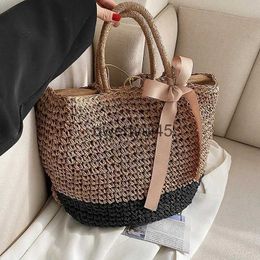 Totes Summer Female Travel Beac Bag Bow Decors Bucket Soulder Bags andmade Straw ollow out Vintage andbags BolsaH24219