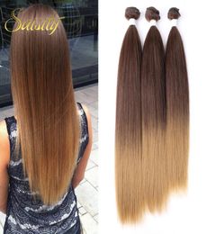 Omber Straight Synthetic Hair Weave 3 Pcslot Natural Hair Bundles Black Long Hair Weaving 26 Inch High Temperature Fiber 4670633