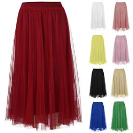 Skirts Sequin Long Tulle Solid Colour Elegant Skirt Layered Mesh Length Big Hem For Women's Glamorous Ruched Bodycon