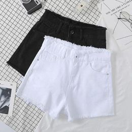 Women's Jeans Stretch Black And White Denim Shorts Female Summer High Waist Slim Slimming Wild Frayed Pants