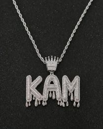 Custom Name Crown Bail Purple Drip Letters Necklaces Pendant For Men Women Gold Colour Cubic Zircon Hip Hop Jewelry66637601343995