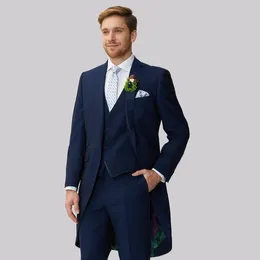 Men's Suits Dark Blue For Men England Style Formal Notch Lapel Single Breasted Male Suit Prom Party Tailcoat Slim (Blazer Vest Pants)