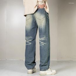 Men's Jeans Retro Blue Denim High Quality Loose Straight Leg Male Pants Casual Long Four Season Trousers Teenager Large Size