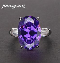 PANSYSEN Fine Anniversary Amethyst Ring 925 Sterling Silver Oval Ruby Emerald Finger Rings For Women Fashion Jewellery Accessories 32011354