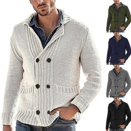 Men's Jackets Mens Fashionable Cardigan Sweater Double Breasted Knitted Solid Color Pocket Outerwear Men