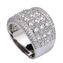 Mens Ring With Luxury CZ Zircon Fashion Wide Wedding Band Engagement Rings For Women Jewellery Size 6/7/8/9/10