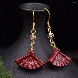 Dangle Earrings Customized Natural Red Cinnabar Fan Lotus Flower Bead Jade RoundAccessories DIY Jewellery Fashion Woman Luck Amulet