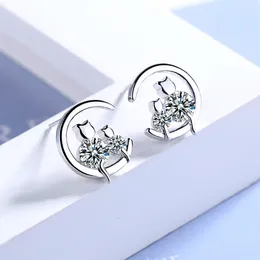 Stud Earrings 925 Sterling Silver Cat Zircon Moon For Women Luxury Jewelry Ladies Wholesale Selling GaaBou