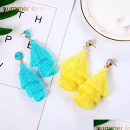 Dangle & Chandelier 11 Colors Polyester Filament Tassel Dangle Earring For Women Crystal Narural Stone Bohemian Long Earrin Dhgarden Dhb5W