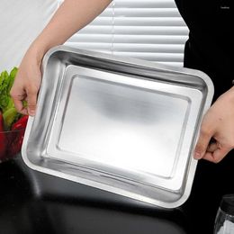 Dinnerware Sets Stainless Steel Plate Kitchen Barbecue Tray BBQ Supply Storage Rectangular Baking Pans